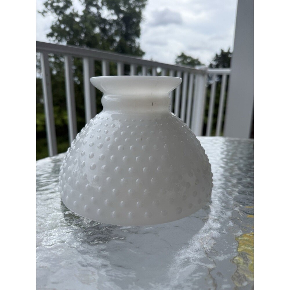 Vintage Hurricane Hobnail Milk Glass Petticoat Lamp Shade 8" Fitter Electric Oil